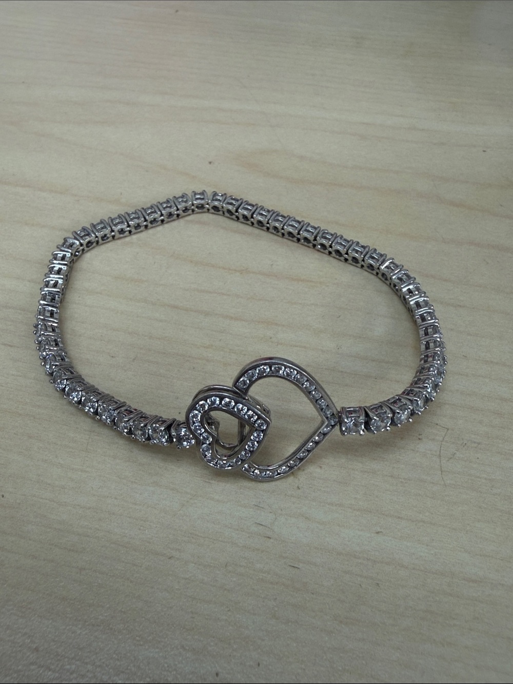 Sterling silver Double Heart Crystal Bracelet - Women Jewelry